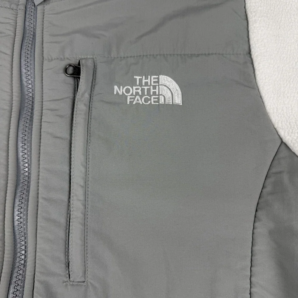 The North Face Denali Jacket Women Small‎ White Gray Polartec Fleece Full Zip